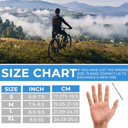Full Finger Cycling Gloves - Anti-Slip Touchscreen Breathable - Blue / Large