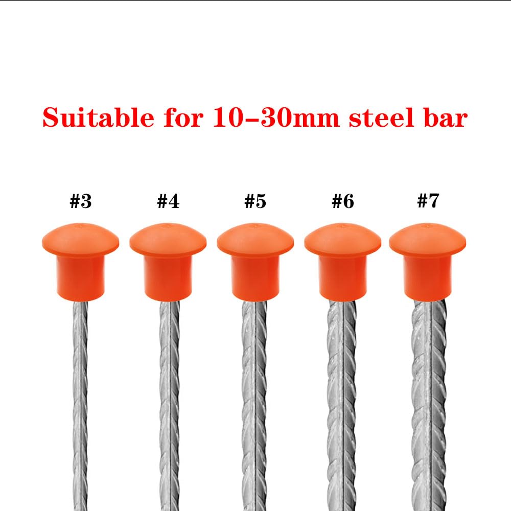 safycaby 14 PCS Plastic Reinforced Survey Rebar Cap Orange Rebar Safety Caps Mushroom Survey Rebar Cap for Diameter 10-25MM Rebar Orange