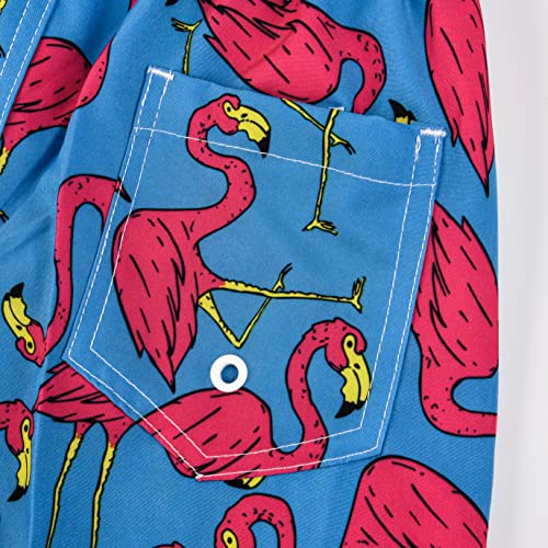 Boys Swim Trunks Quick Dry Beach Shorts - Flamingo Dark Blue