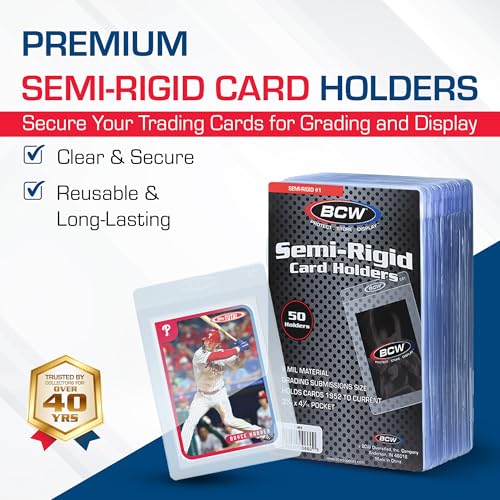 50 Pack BCW Semi-Rigid Card Holders for Standard Trading Cards Up to 35 PT Variation of THIS listing