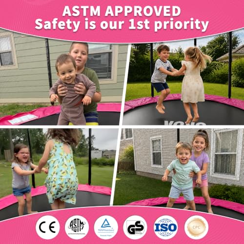 8FT Outdoor Trampoline for Kids - Hot Pink, ASTM Approved, 400LBS