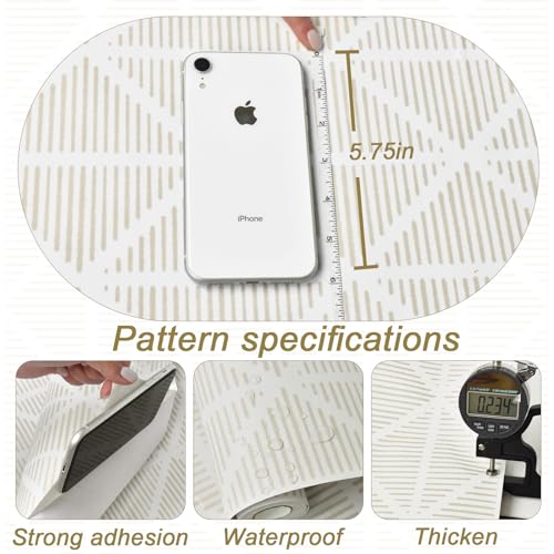 Modern Geometric Peel and Stick Wallpaper Boho Contact Paper for Cabinets and Drawers 78.7inL17.3inW Neutral Striped Self Adhesive Removable Wallpaper for Bedroom Bathroom Waterproof Beige