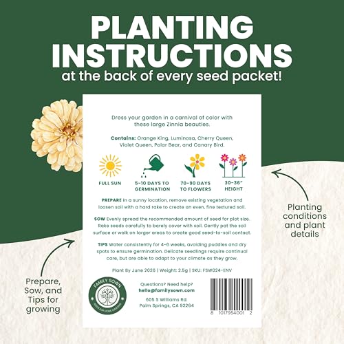 Zinnia California Giants Seeds - 2,500mg Envelope with 250 Seeds