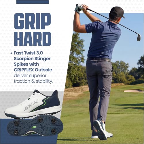 Golf Shoes for Men - Waterproof Spiked Elite Vortex Rival - White/Navy / 10.5