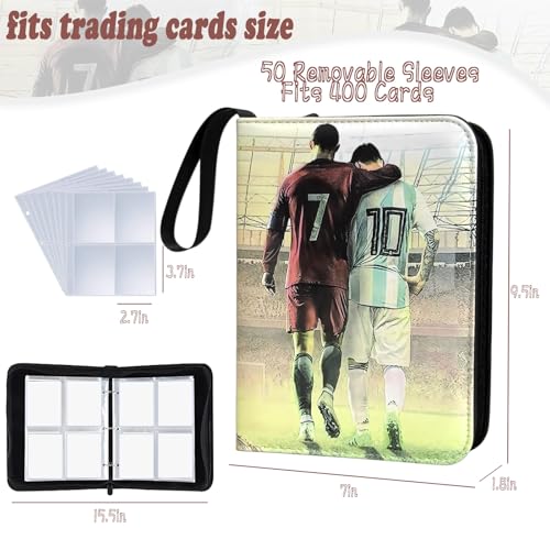 Rmannke Soccer Card Binder 400 Pockets Black - Waterproof PU Leather, Zip Closure, 4-Pocket Album for Kids & Collectors