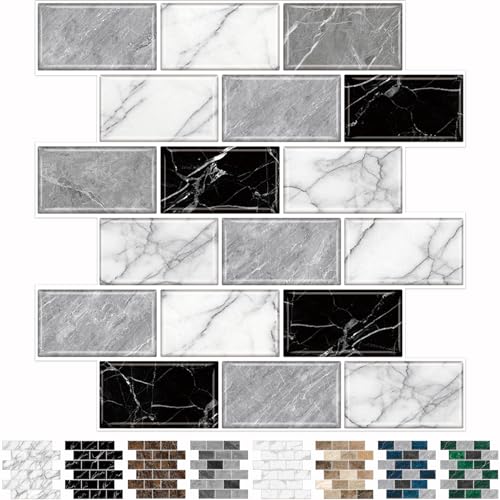 10-Sheet Peel and Stick Backsplash Tiles - 12x12 Marble Look