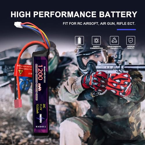 11.1V 1200mAh 3S LiPo Battery Pack for Airsoft Guns - T Plug