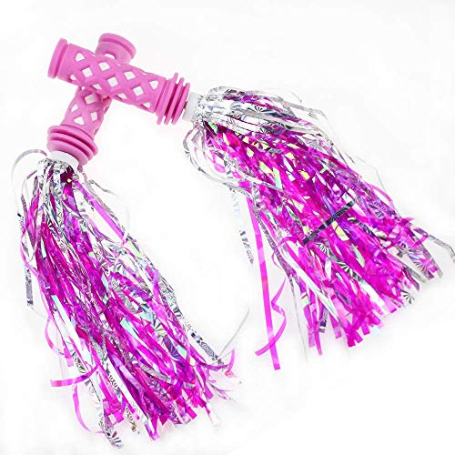 Kids Bike Handlebar Grips - Soft TPR with Pink Streamers, 4.13"