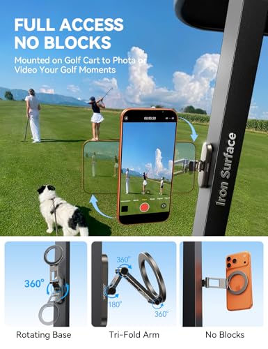 Magnetic Golf Cart Phone Holder - Bare Titanium, 360° Rotation