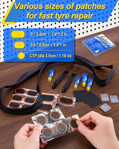 Bike Tire Repair Kit with Patches, Glue, and Levers - Portable Bicycle Inner Tube Fix