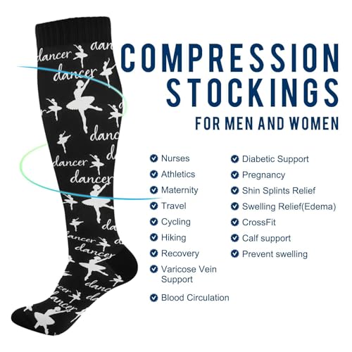 Compression Socks for Men & Women - Knee High Athletic Support - One Size