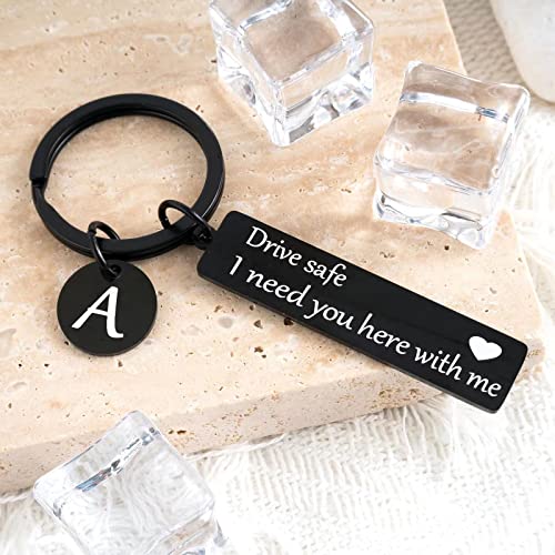 Drive Safe Keychain for Boyfriend - Black Letter A