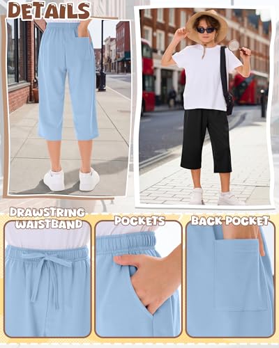 Boys Capri Sweatpants 3 Pack - Black, Light Gray, Blue, 9-10 Y
