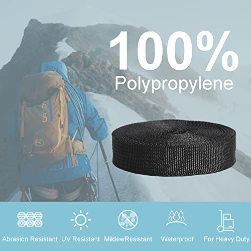 Heavy Duty 3/4 Inch Nylon Webbing Strap - 12 Yards, Black