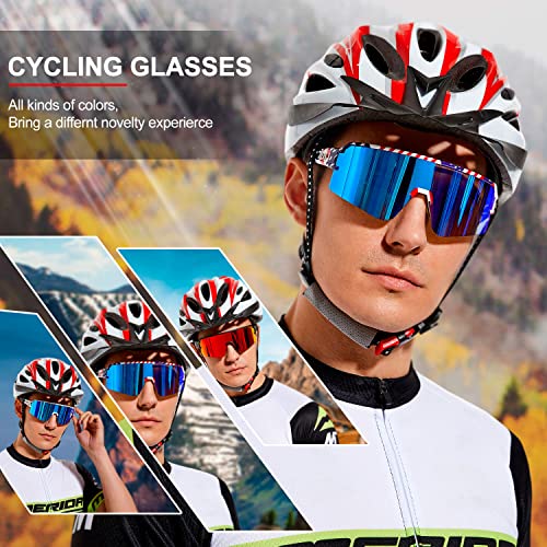 Polarized Sports Sunglasses with UV400 Protection - Flag & Blue Lens