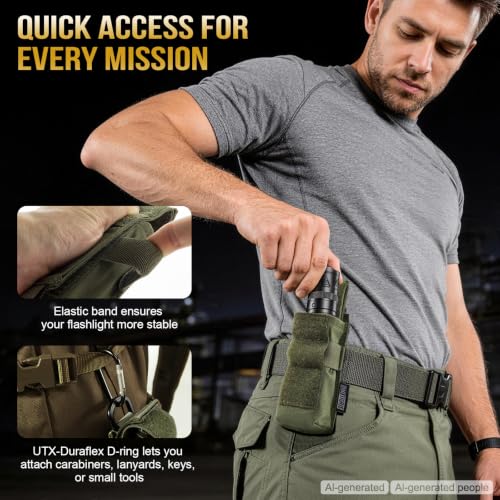 Onetigris Green Molle Flashlight Holster 500D Nylon Tactical Pouch Belt Carry