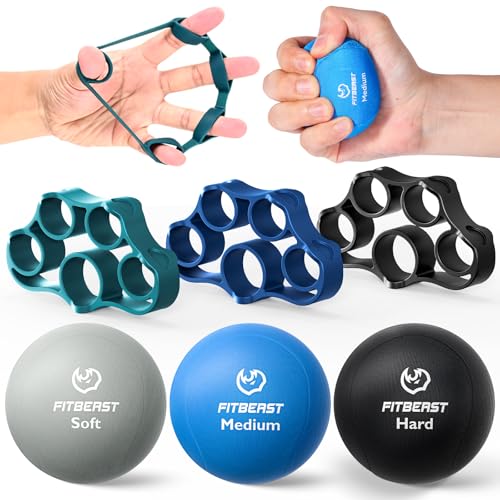 Hand Therapy Kit – 6-Piece Grip Strength Trainer Set with Finger Exerciser & Stress Balls - Cool Tones