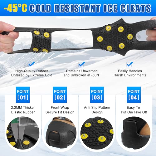 Ice Snow Cleats - Anti-Slip Rubber Crampons for Shoes & Boots - Large (7-9.5 Men/8.5-11 Women)