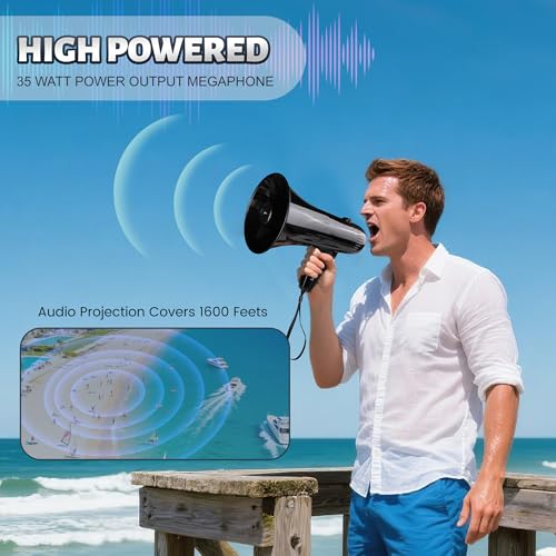 Portable 35W Megaphone Bullhorn with Siren & Detachable Mic - Black