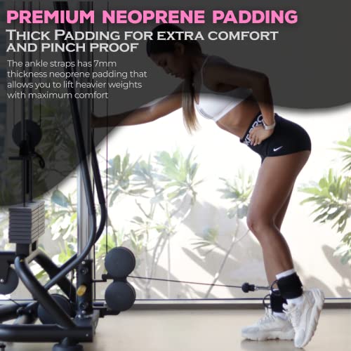 Adjustable Gym Ankle Straps for Cable Machines - Glute Kickbacks - Black/Pink