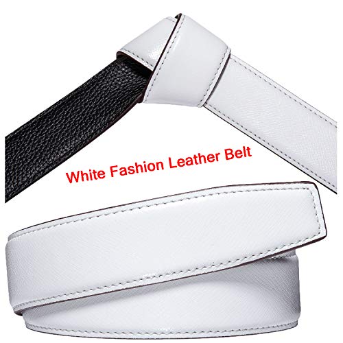 Dubulle Men's Designer Leather Ratchet Belt, White Waist Size 24-38" with Sliding Buckle