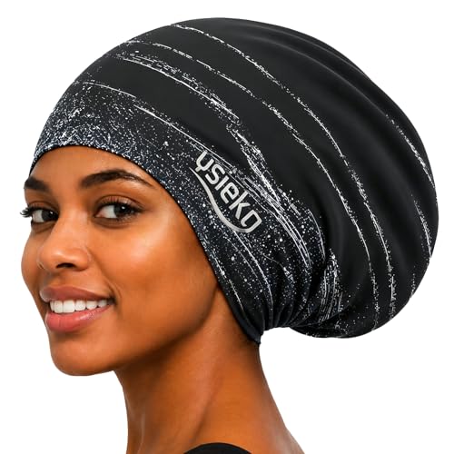 Extra Large Waterproof Swim Cap for Long Hair - Black