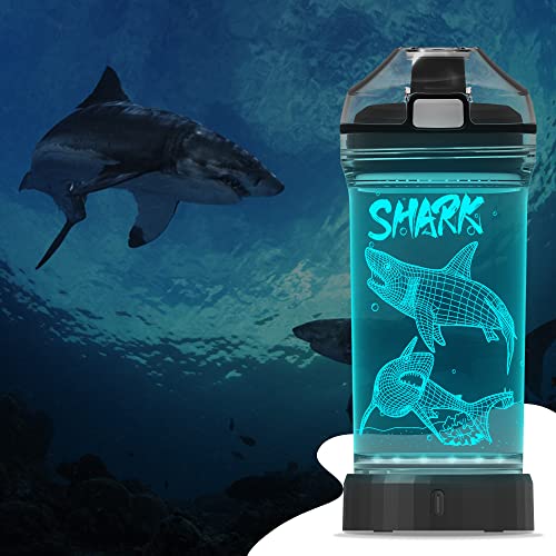 YuanDian 14oz BPA-Free Water Bottle with 3D Shark Design & Night Light for Kids