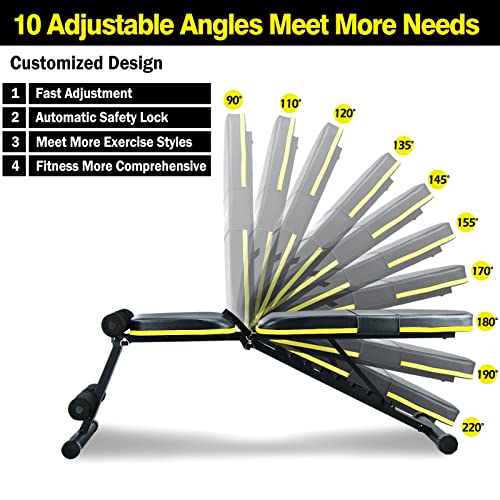 Adjustable Weight Bench - Foldable Home Gym Equipment, 700LB Capacity - Yellow/Black