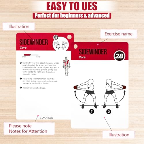 Kettlebell Workout Cards - 59 Exercise Cards with Dry-Erase & Rings