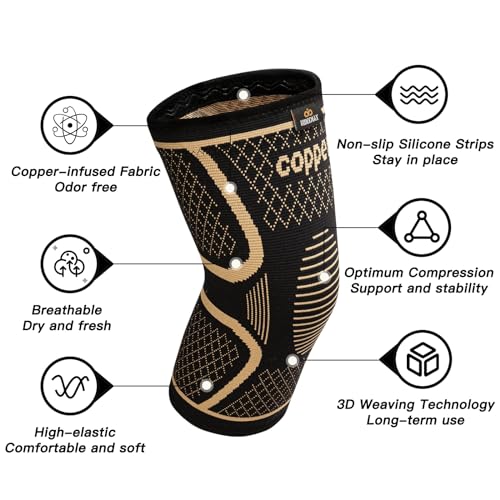 INDEEMAX Copper-Infused Knee Brace 2 Pack for Men & Women, Large, Compression Support