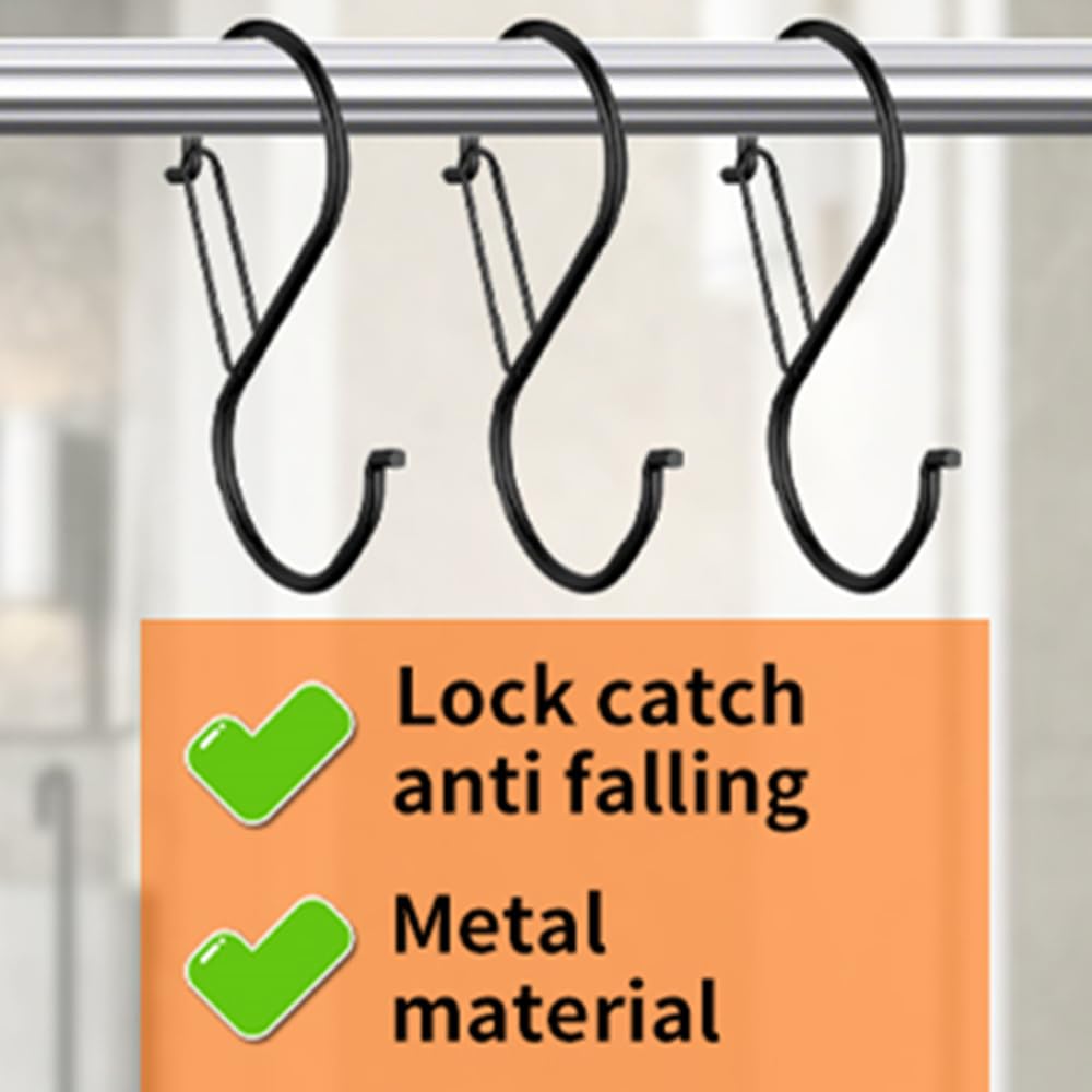HCTESCO Heavy Duty Large S Hooks, 4.96 inch, Black, Set for Hanging Plants, Carabiners, Kitchen Cabinet Handles,s Hooks Buckle Side is Suitable for mostrods,Less Than 1.2inch in diamete(4)