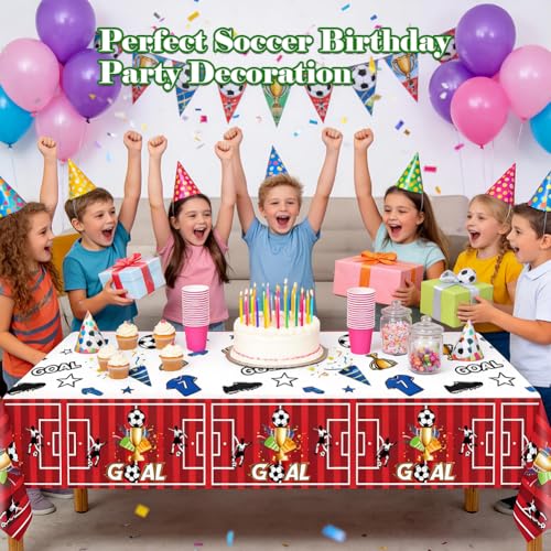 3 Pack Red Soccer Party Table Cloths - 108 x 54 Inches