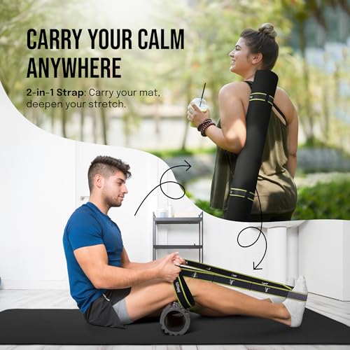 Extra Wide Non-Slip Yoga Mat with Alignment Marks - Black