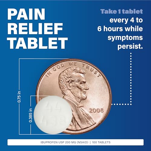 Ibuprofen Tablets 200 mg - Dye-Free Pain Relief - 100 Count