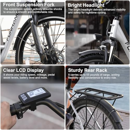 Electric Bike for Adults - 26" City Cruiser Ebike 1000W, White