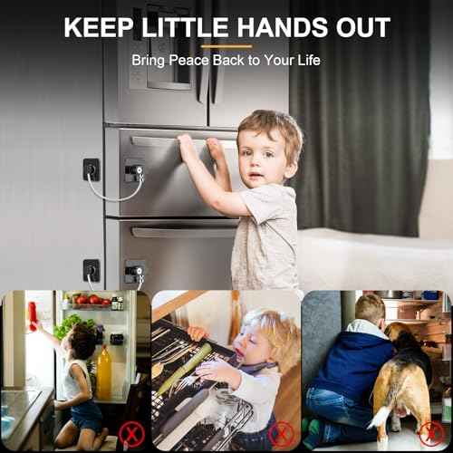 Fridge Lock, 2PCS Upgraded Refrigerator Lock for Freezer, Cabinets and Drawers, Air Fryer, Closets, Windows, Doors, Durable ABS with Adhesive Backing, Easy Install, No Tools Needed, Black