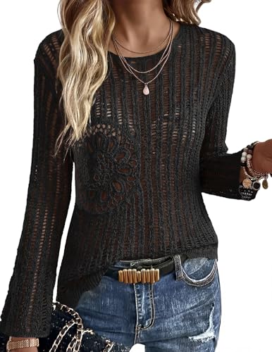 Crochet Beach Cover Up - Hollow Out Floral Sweater - Small / Black