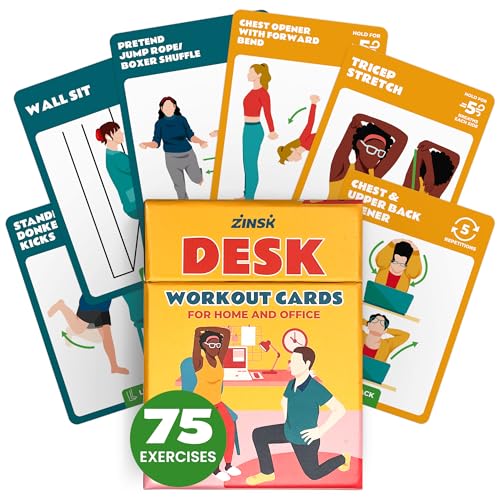 Zinsk 75 Desk Workout Cards - Desk Exercise Deck for Office, Includes 50 Bodyweight Moves & 25 Stretches