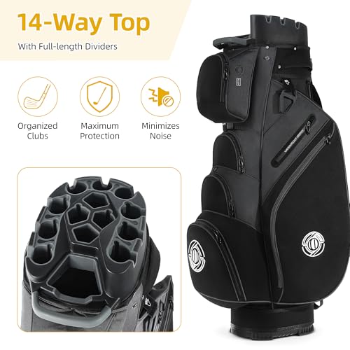 Golf Cart Bag - 14 Way Molded Lock Top with Full-Length Dividers - Grey and Black