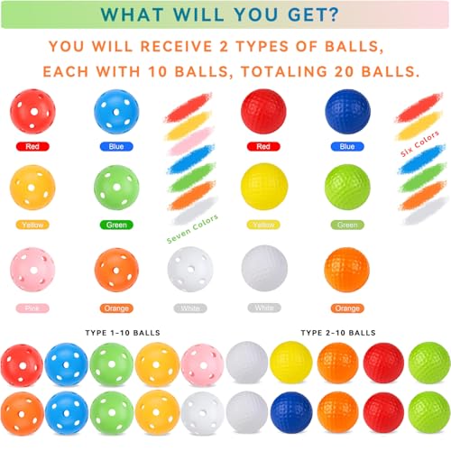 20-Pack Colored Plastic Golf Balls - 41mm Durable Practice Balls