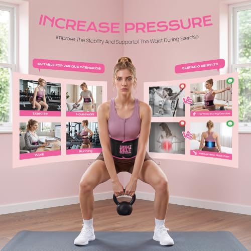 YUNSISI Medium Black Pink Waist Trainer for Women, Sweat Belt & Body Shaper