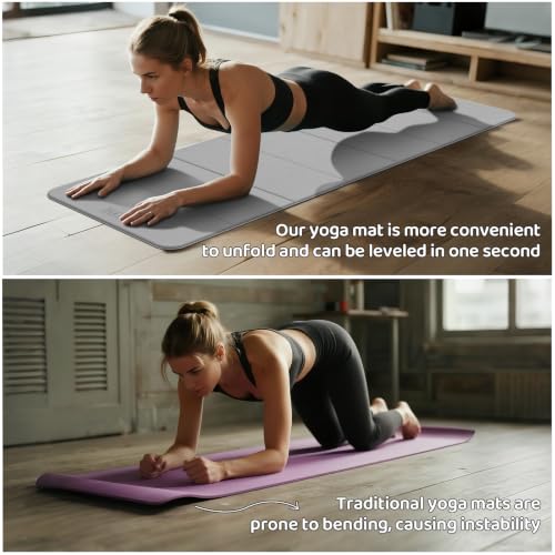 Onlyhe Foldable Yoga Mat for Home & Outdoor Workout Grey & Black 8mm Thick Non-Slip Exercise Mat