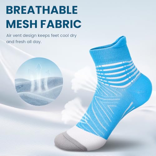 Compression Ankle Support Socks for Women - Wicking, Cushioned, 3 Pack in Pink, Purple & Light Blue