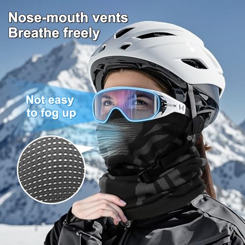 Windproof Thermal Neck Gaiter with Face Cover - Black/Grey