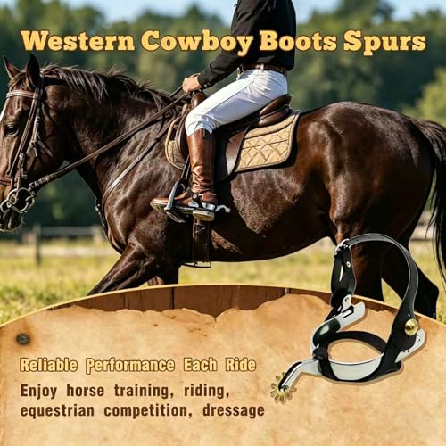 Men's Western Cowboy Spurs Set with Leather Straps & Copper Star Rowels