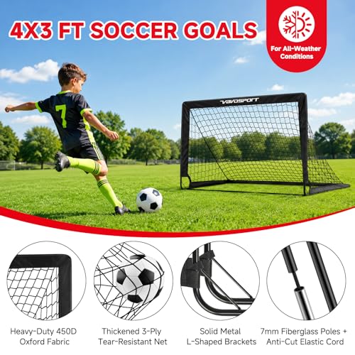 Kids Soccer Goals Set - 2 Pack 4x3 FT with Targets & Carrying Bag