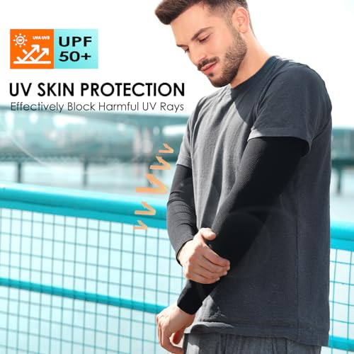 UV Sun Protection Arm Sleeves - 4 Pairs Black for Men & Women