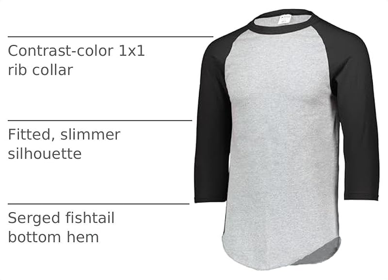 Augusta Sportswear Baseball Jersey 2.0 XL Athletic Heather/Black, Soft Comfortable Raglan Sleeve