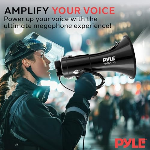 Rechargeable 50W Portable PA Megaphone Speaker with Mic, 1600 Yards Range & Siren