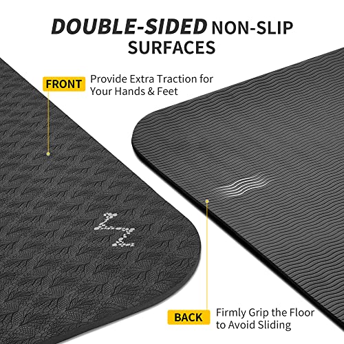 CAMBIVO Extra Wide Yoga Mat 72 x 32 inches, Non-slip 8mm Thick Exercise Mat, Dark Black